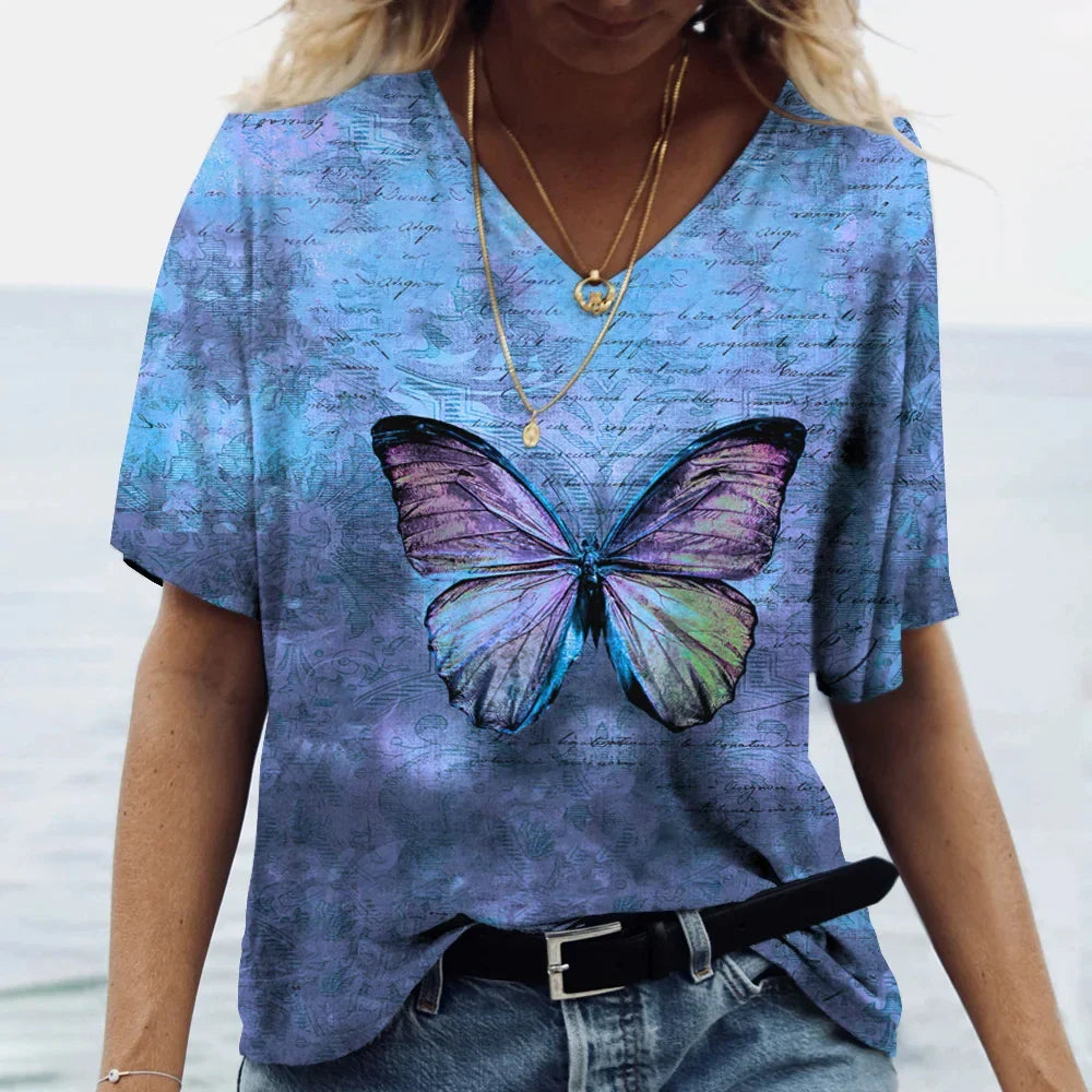 Bloemenweelde Vlinder Retro Zomer T-shirt
