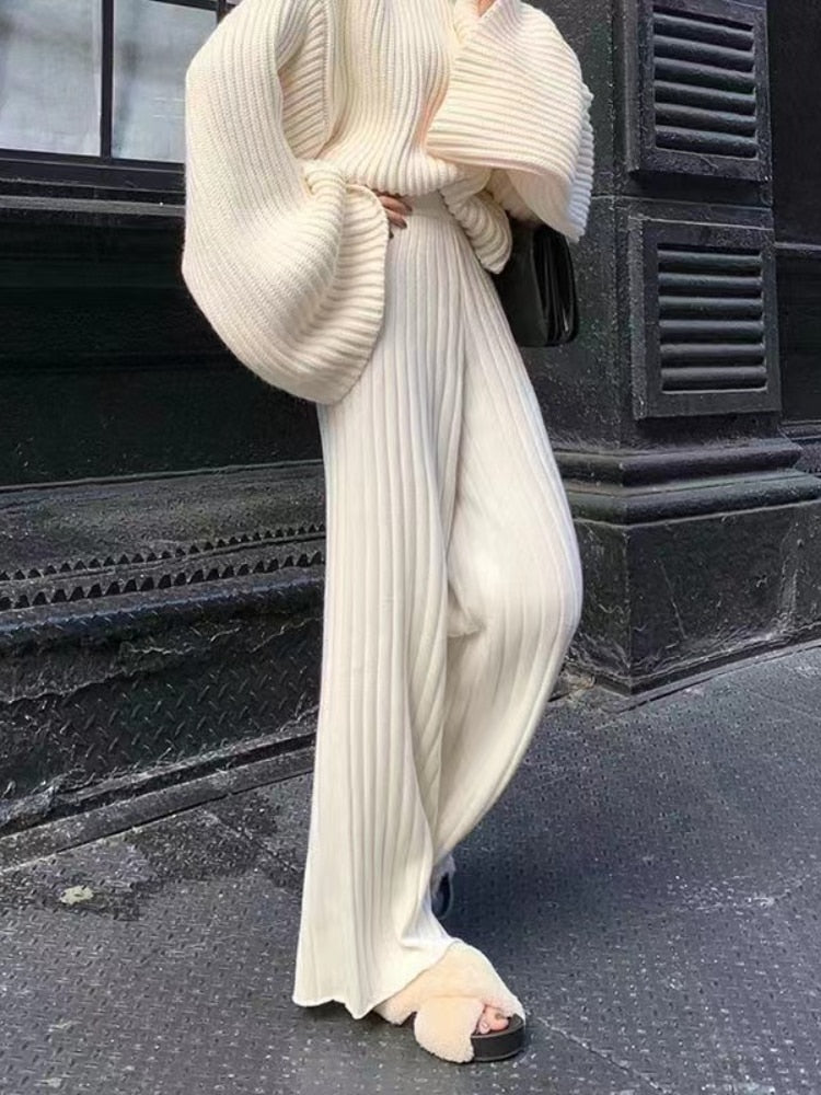 Ruime Gebreide Broek voor Vrouw Polyester Elasthaan Comfortabel