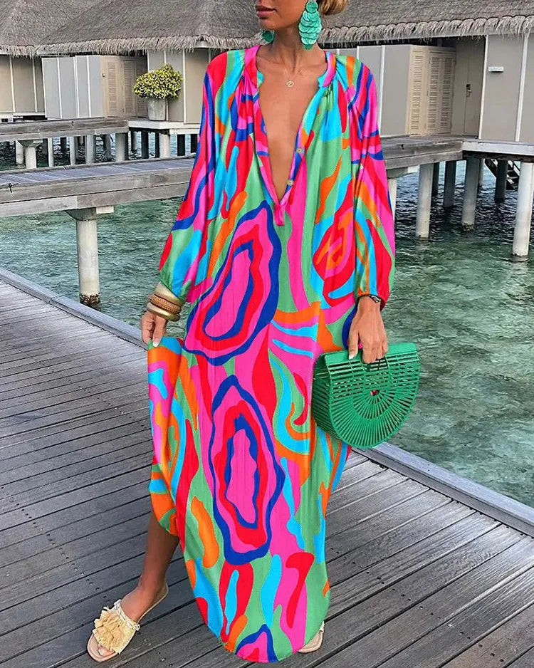 Vrouwelijke Jurk met Abstracte Kunstprint - Mode Vibes