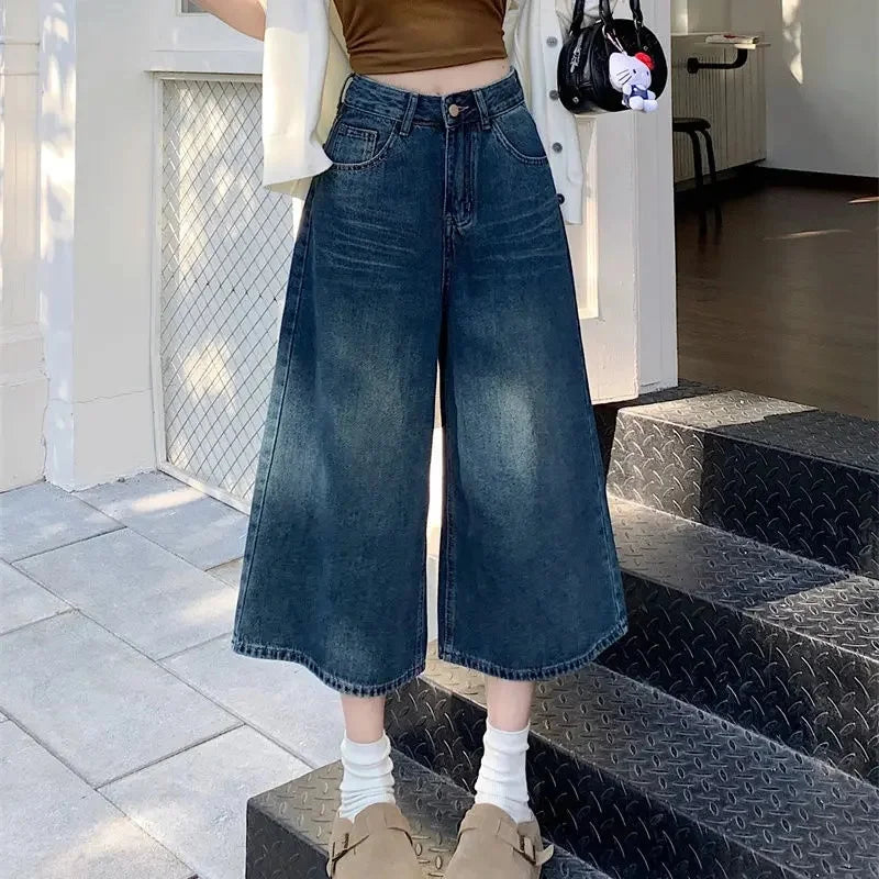 Dames Wide Leg Jeans Hoge Taille Vintage Stijl
