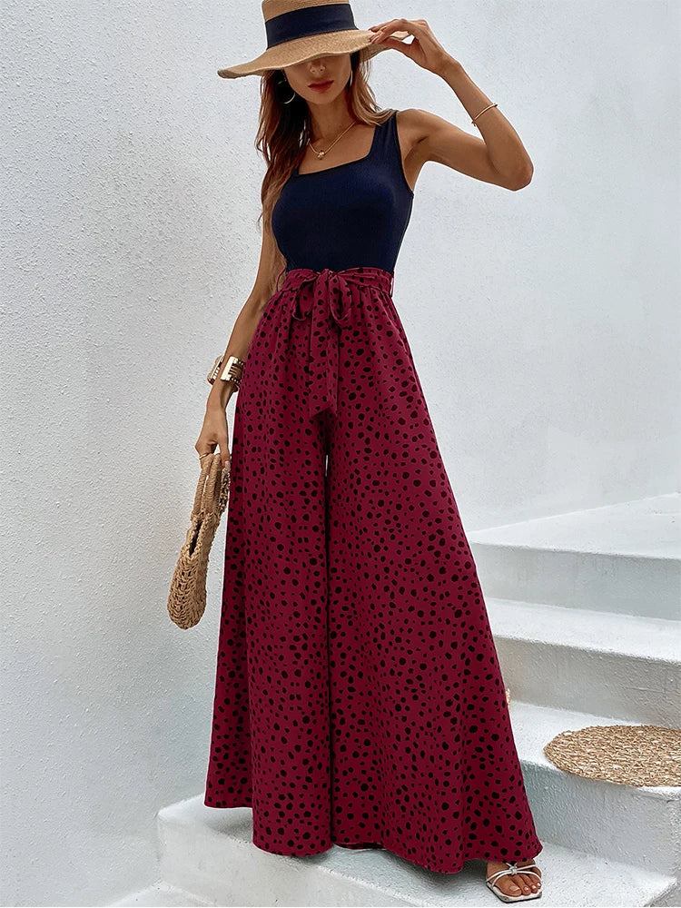 Jumpsuit met Stippenprint en Wijde Pijpen voor Vrouw