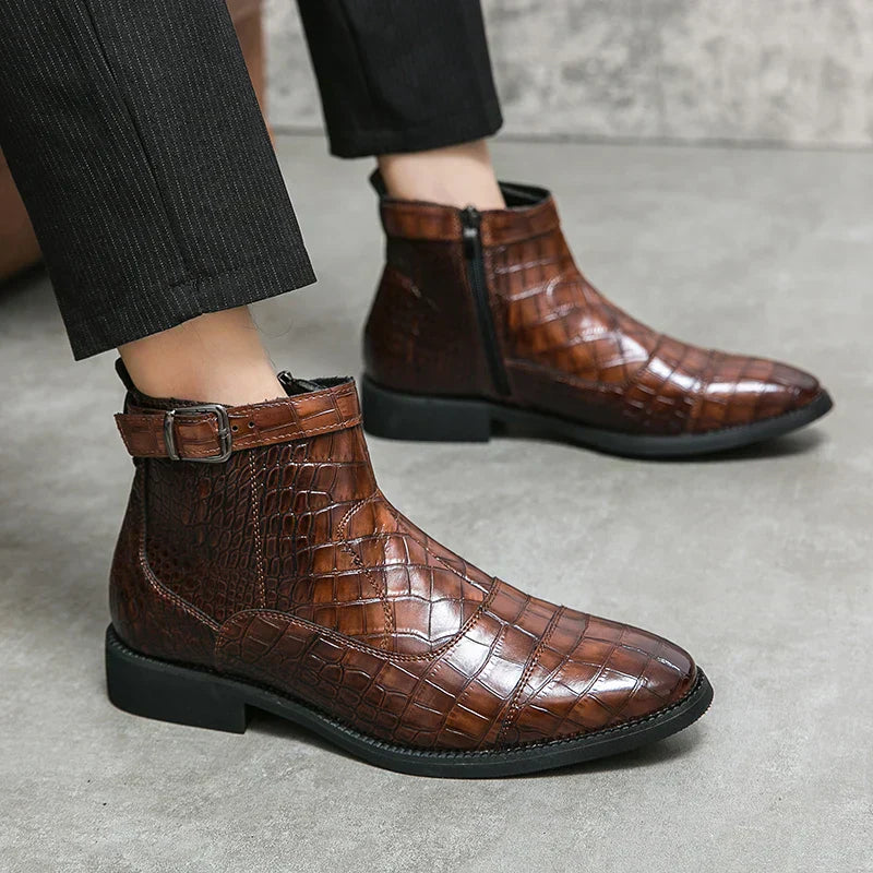 Heren Enkellaarzen Luxe Leer Croco Patroon