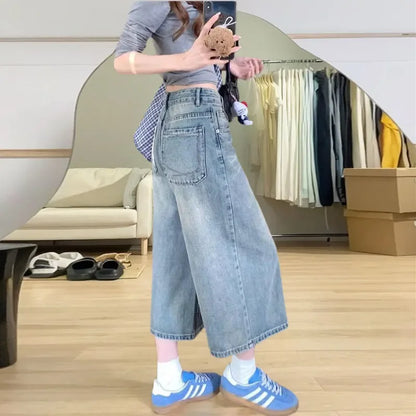 Korte Wide Jeans Dames Comfortabel