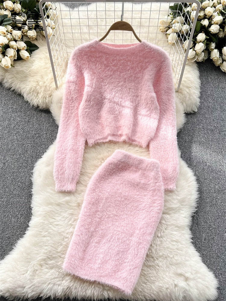 Zachte Pluche Trui en Rok Set voor Vrouw - Mode Vibes