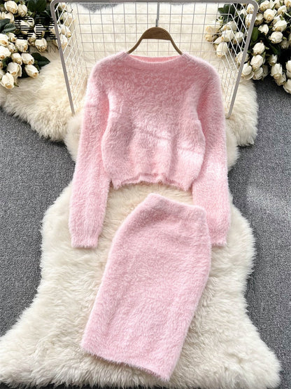 Zachte Pluche Trui en Rok Set voor Vrouw - Mode Vibes