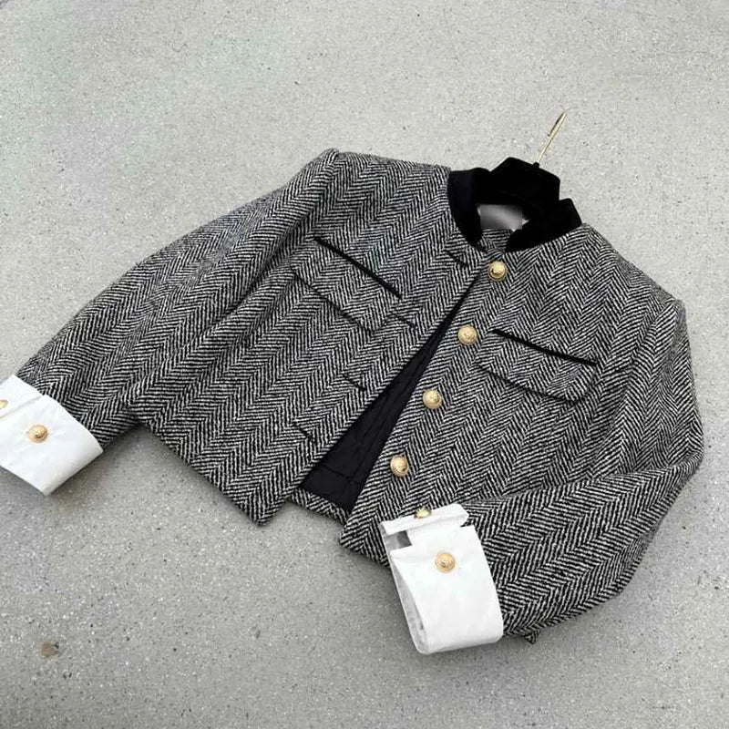 Geruit Jasje met Metalen Knopen Dame Blazer - Mode Vibes