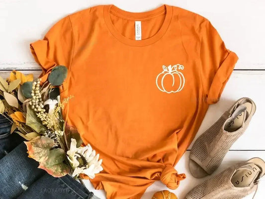 Mila | Kawaii herfst T-shirt met pompoenprint voor dames | Oranje
