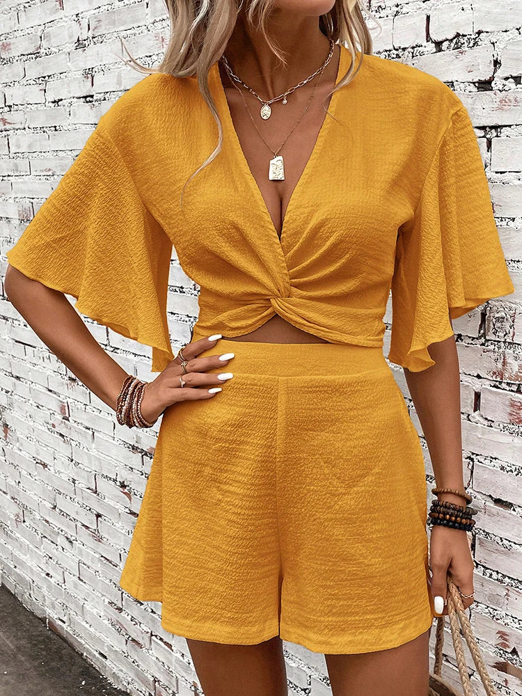 Vrouwelijke Korte Top en Broek Set Stijlvol