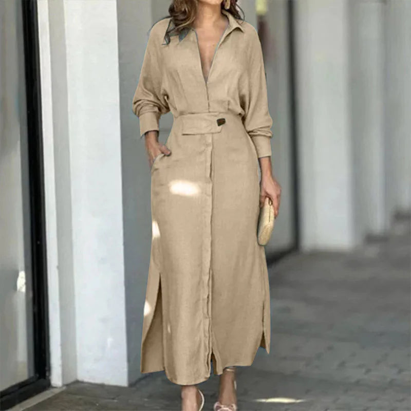 Damesjurk Lange Mouwen Elegante Zomerjurk met ZijSplit