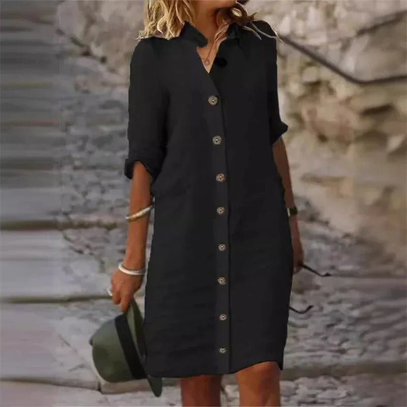 VELANORA Khaki Button Blouse Jurk