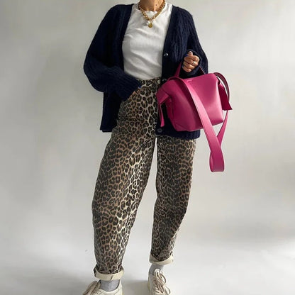 Luipaardprint Jeans Vintage Stijl