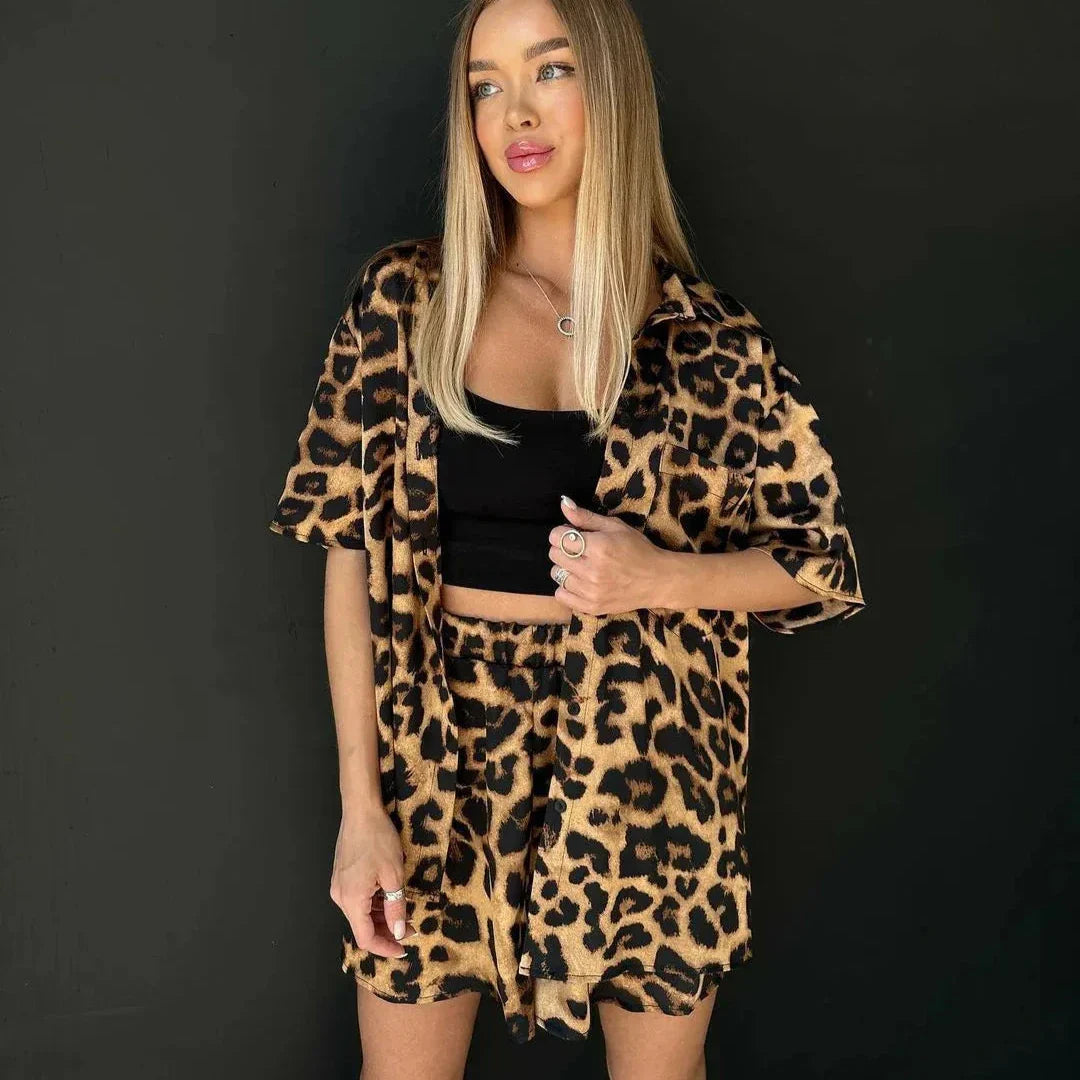 Luipaardprint Blouse met Broek Tweedelig Set