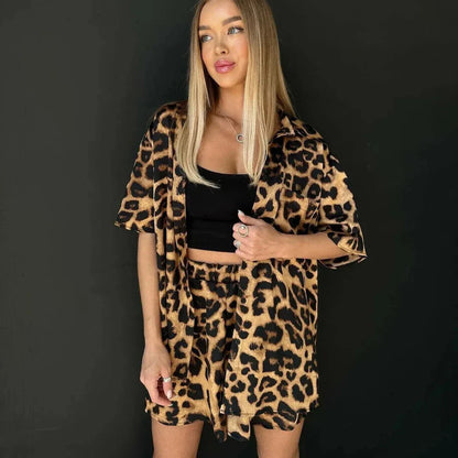 Luipaardprint Blouse met Broek Tweedelig Set