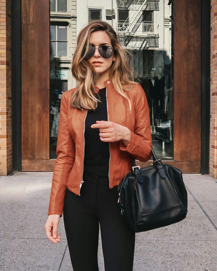 Dames Slim-Fit Leren Jas - Modern en Stijlvol