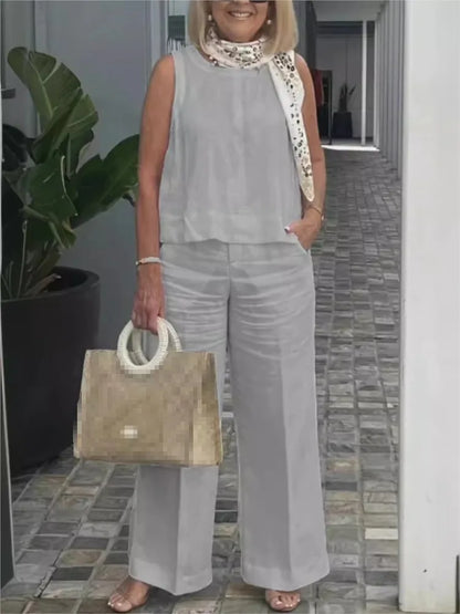 Dames Zomerset Linnen Tweedelig Mouwloos
