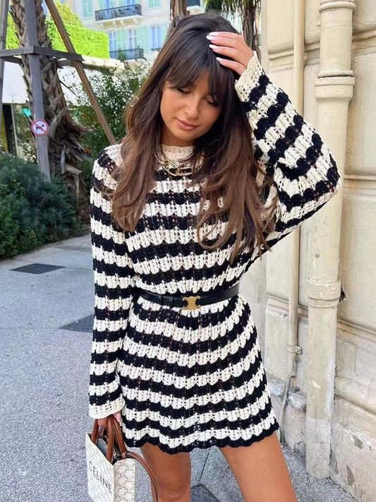 Dames Trui Wit/Zwart Gestreept Brede Hals Losse Vintage Sweater - Mode Vibes