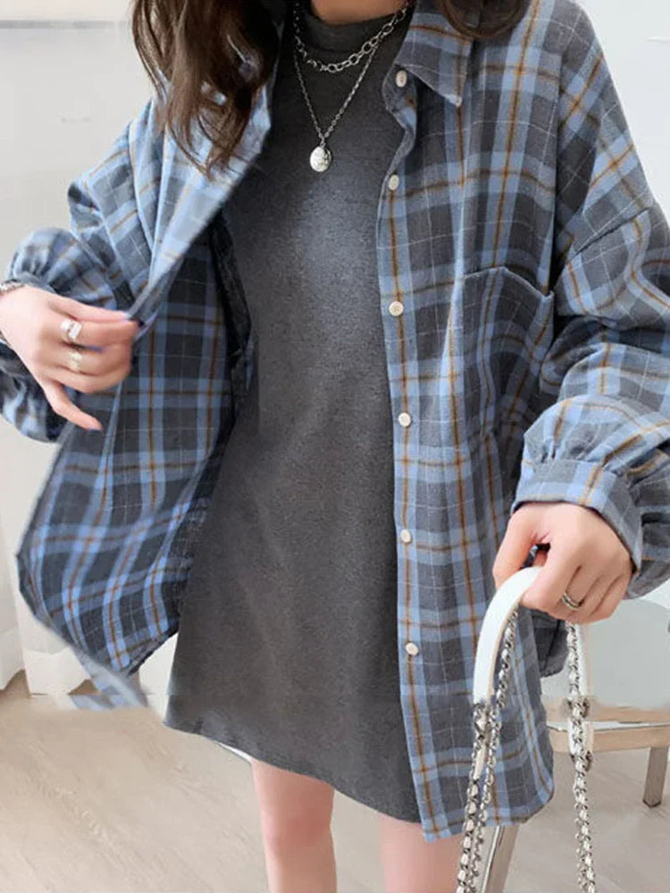 Liora | Oversized Geruit Overhemd
