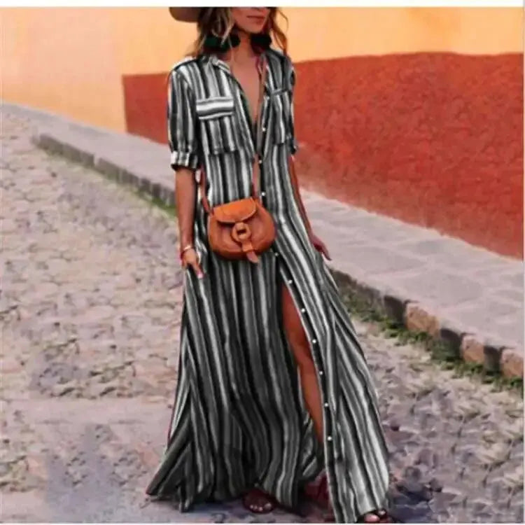 Lange Maxi Jurk Gestreept Casual Zomerjurk