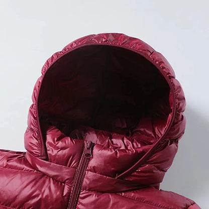 Lange Dames Donsjas met Afneembare Capuchon – Lichtgewicht & Warm