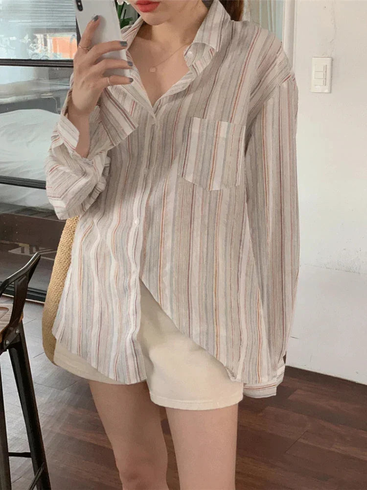 Leana | Oversized Gestreept Shirt Met Lange Mouwen