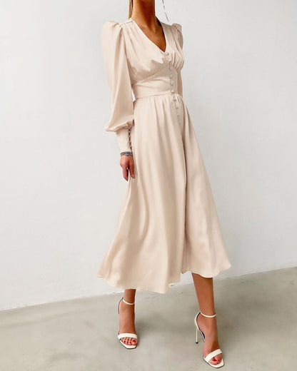 Elegante Satijnen Midi Jurk voor Vrouw
