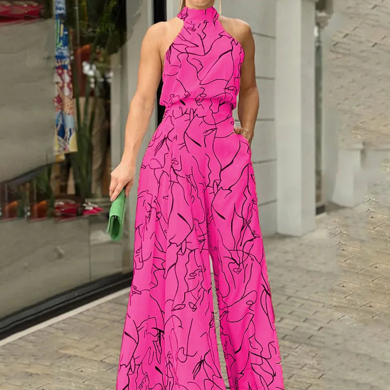 Vrouwelijke Halternek Jumpsuit Elegante Bedrukt