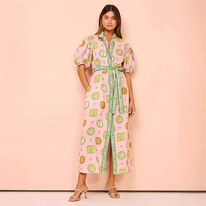 Vrouwelijke Jurk Korte Mouwen Bloemenprint Retro Stijl - Mode Vibes