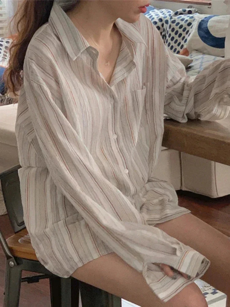 Leana | Oversized Gestreept Shirt Met Lange Mouwen