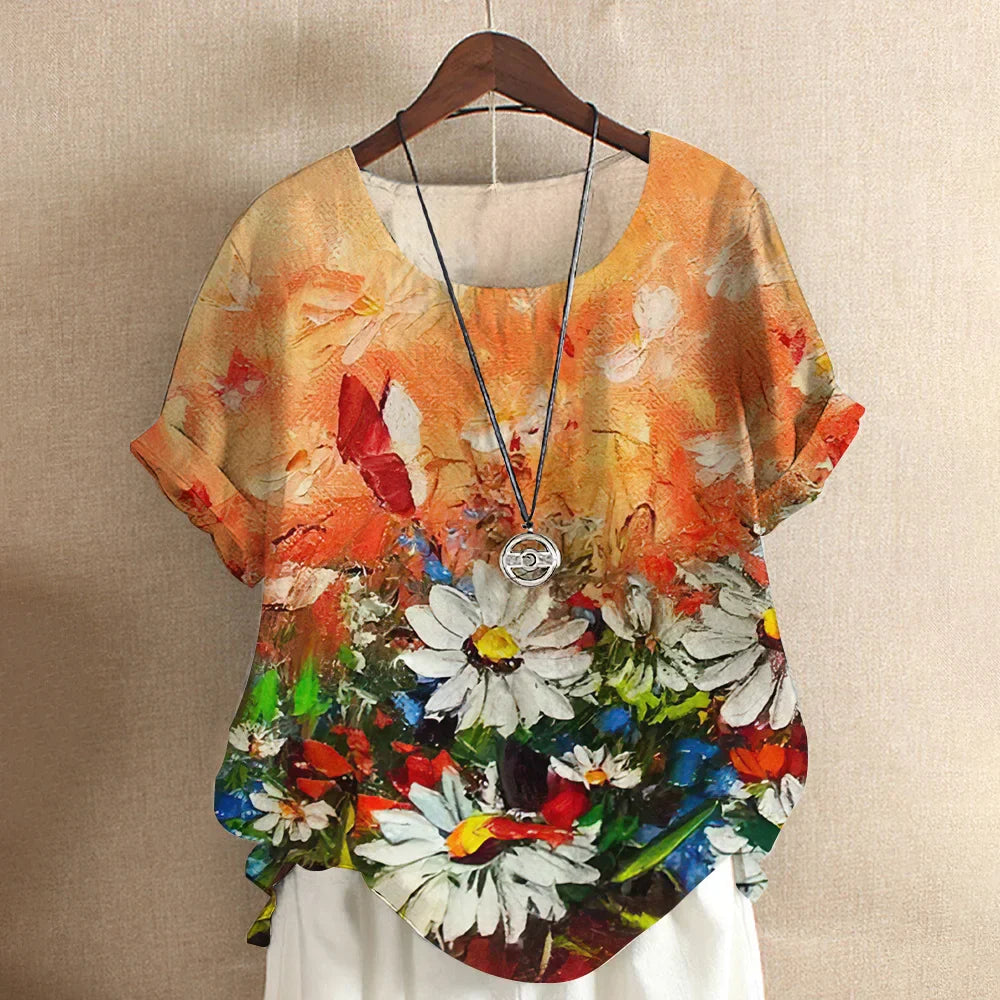 Dames T-shirt Casual V-hals Katoen - Mode Vibes