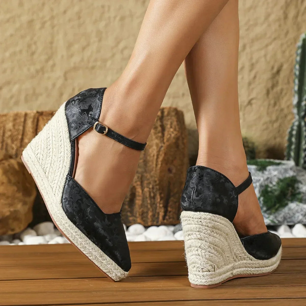 Espadrille Sleehakken Puntneus Enkelband Zomer Schoenen