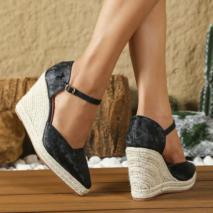 Espadrille Sleehakken Puntneus Enkelband Zomer Schoenen