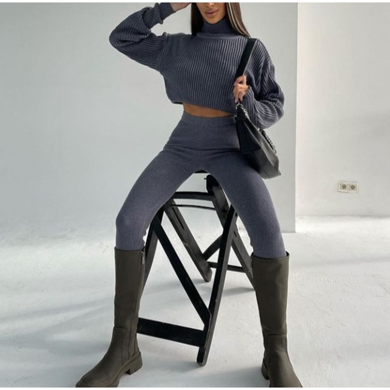 Cropped Coltrui Set Met Legging Zwart Sportief
