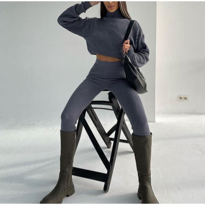 Cropped Coltrui Set Met Legging Zwart Sportief