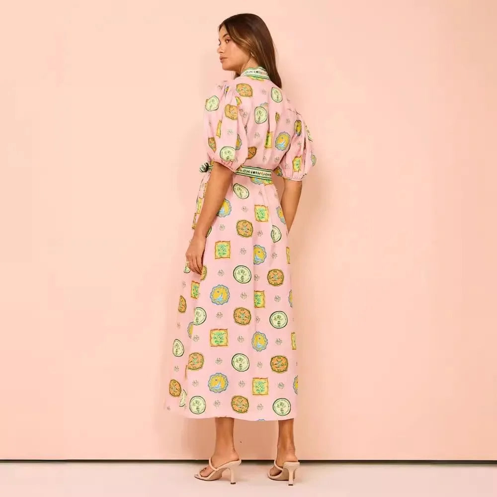 Vrouwelijke Jurk Korte Mouwen Bloemenprint Retro Stijl