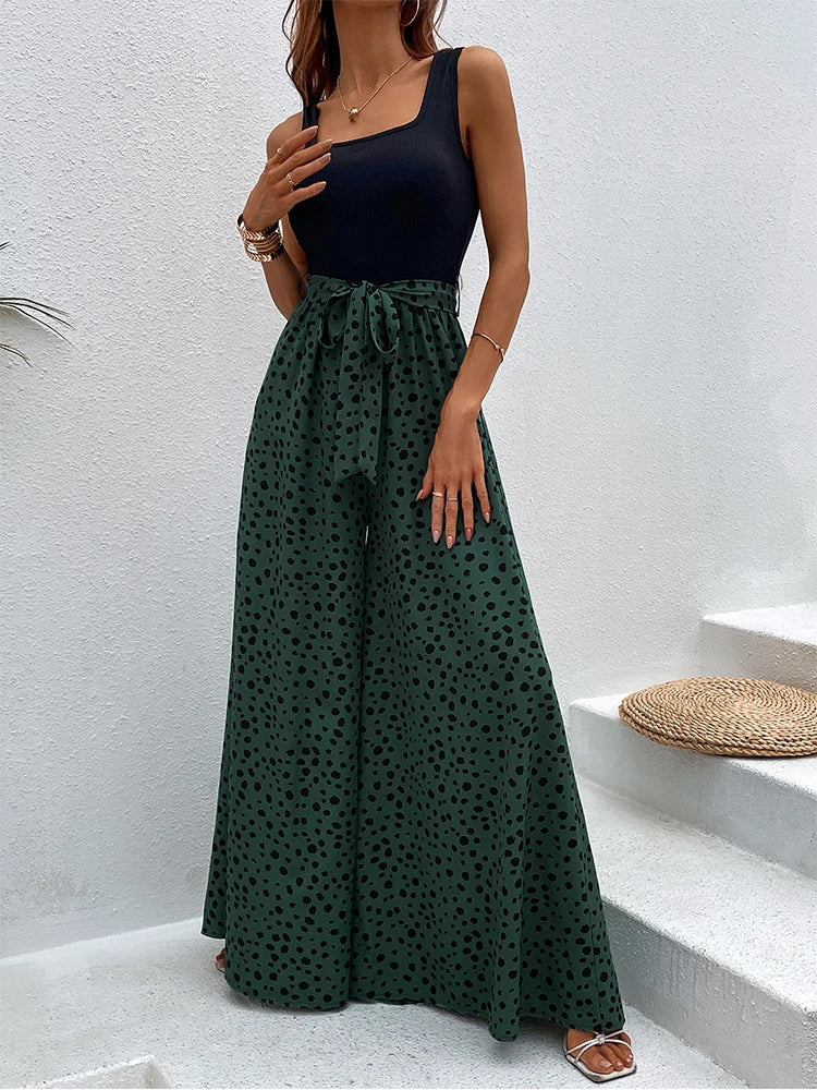 Jumpsuit met Stippenprint en Wijde Pijpen voor Vrouw