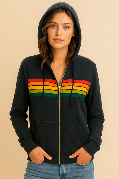 Dames Hoodie Vest Regenboog Strepen Capuchon Trendy