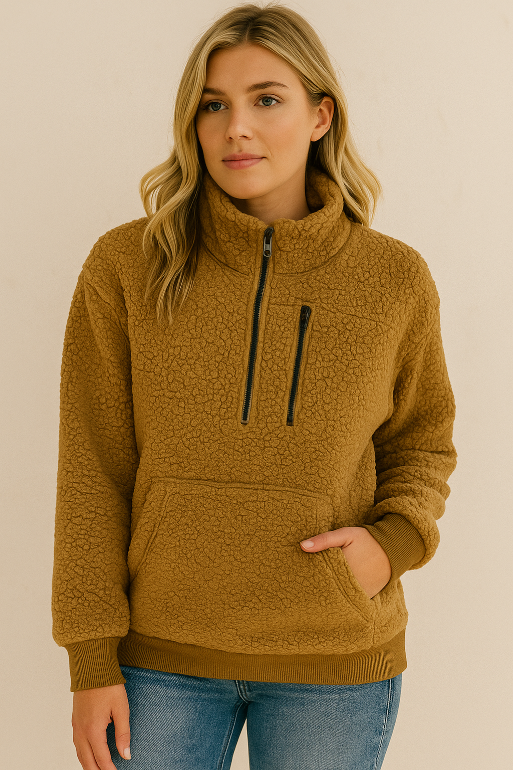 Dames Fleece Trui Warm Met Hoge Kraag en Rits - Mode Vibes