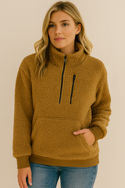 Dames Fleece Trui Warm Met Hoge Kraag en Rits - Mode Vibes