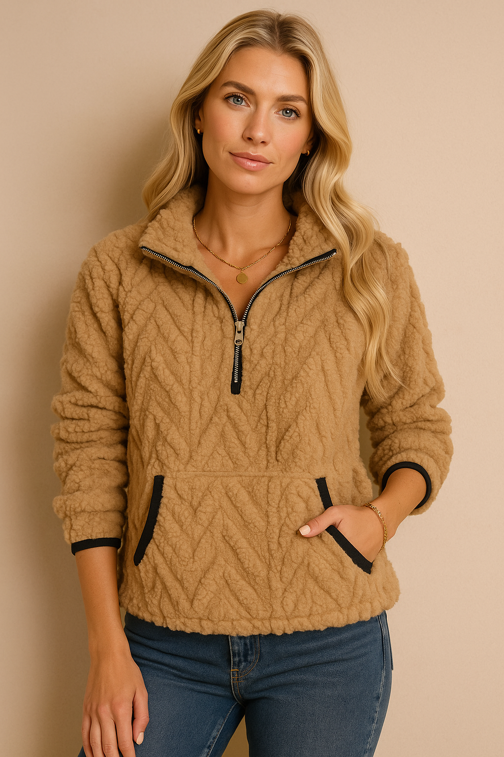 Dames Teddy Trui Warm en Comfortabel Half-Zip