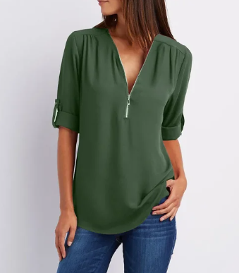 Vrouwen Blouse Met Ritssluiting Comfortabel en Stijlvol