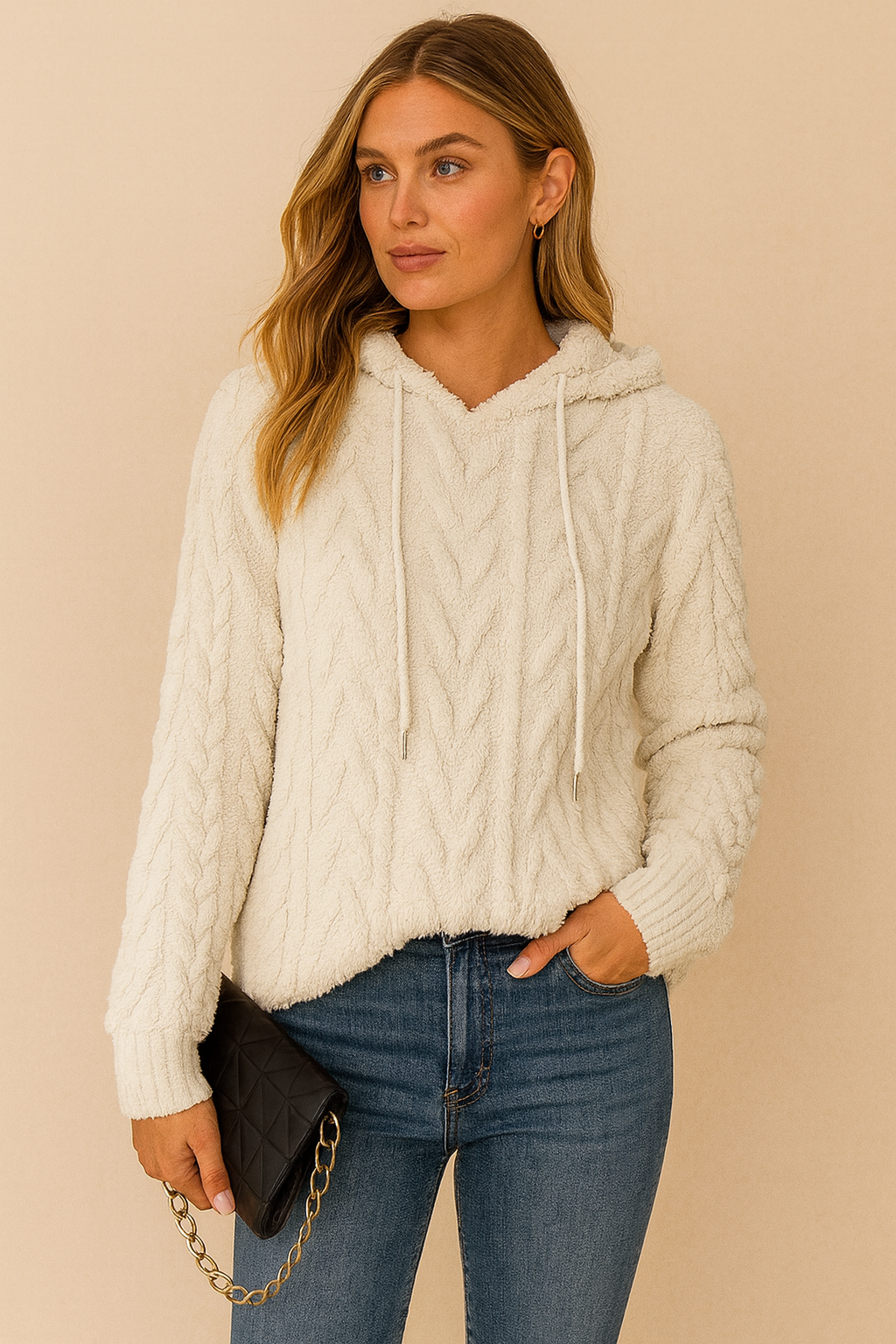 Dames Gebreide Hoodie Trendy met Structuur