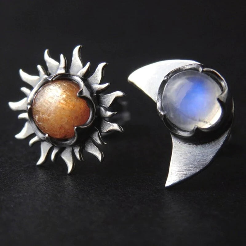 Zilveren Oorbellen Zon en Maan Modern Design - Mode Vibes