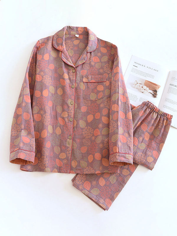 2-Delige Damespyjama – Crêpe Set met Bloemenprint & Lange Mouwen
