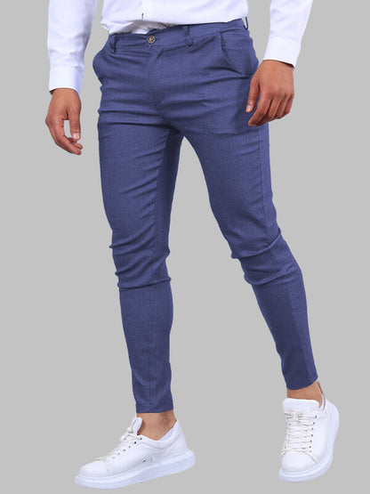 Chino Broek Mannen Slim Fit Donkerblauw Modieus