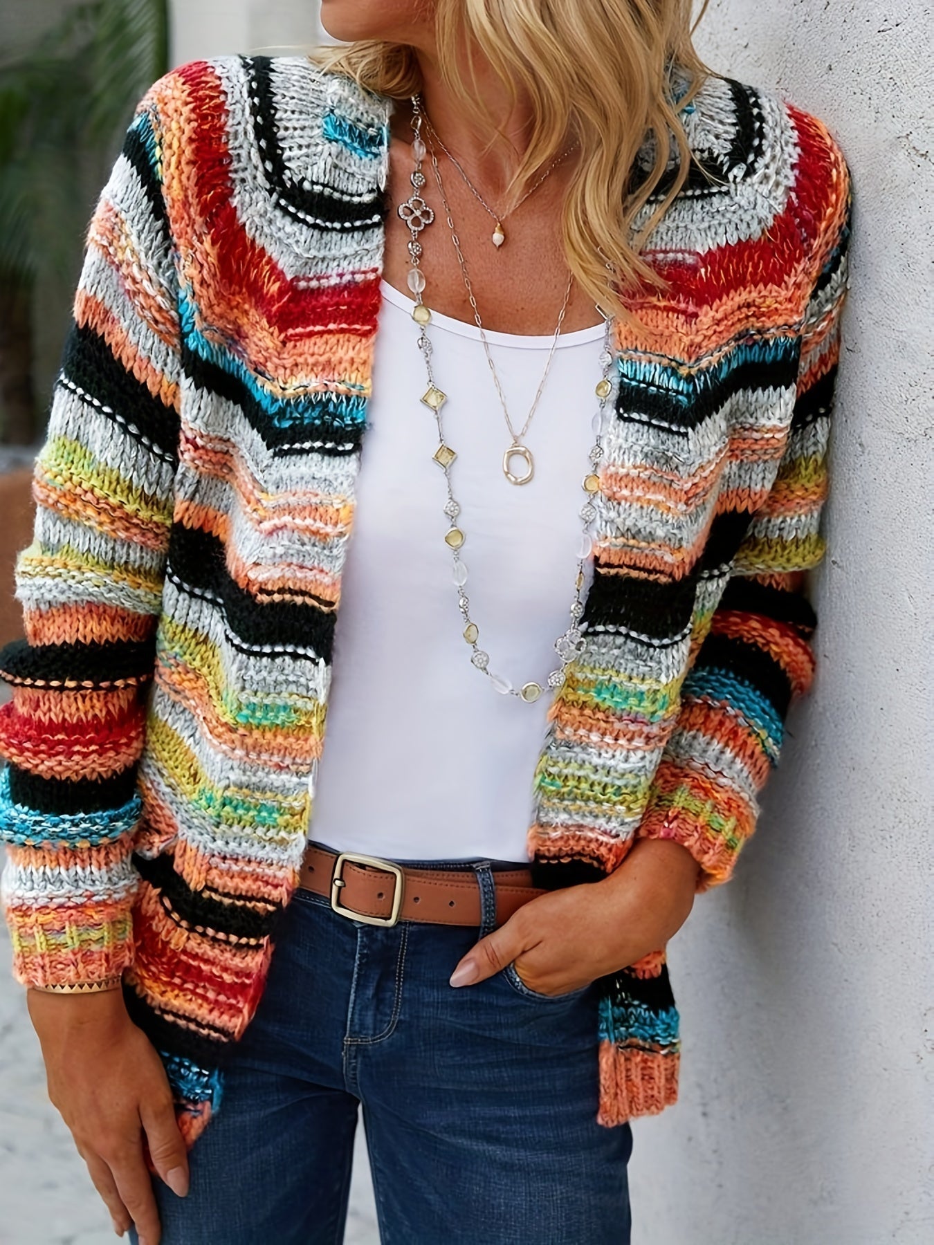 Gebreide Cardigan Meerkleurig Acryl Gezellig - Mode Vibes