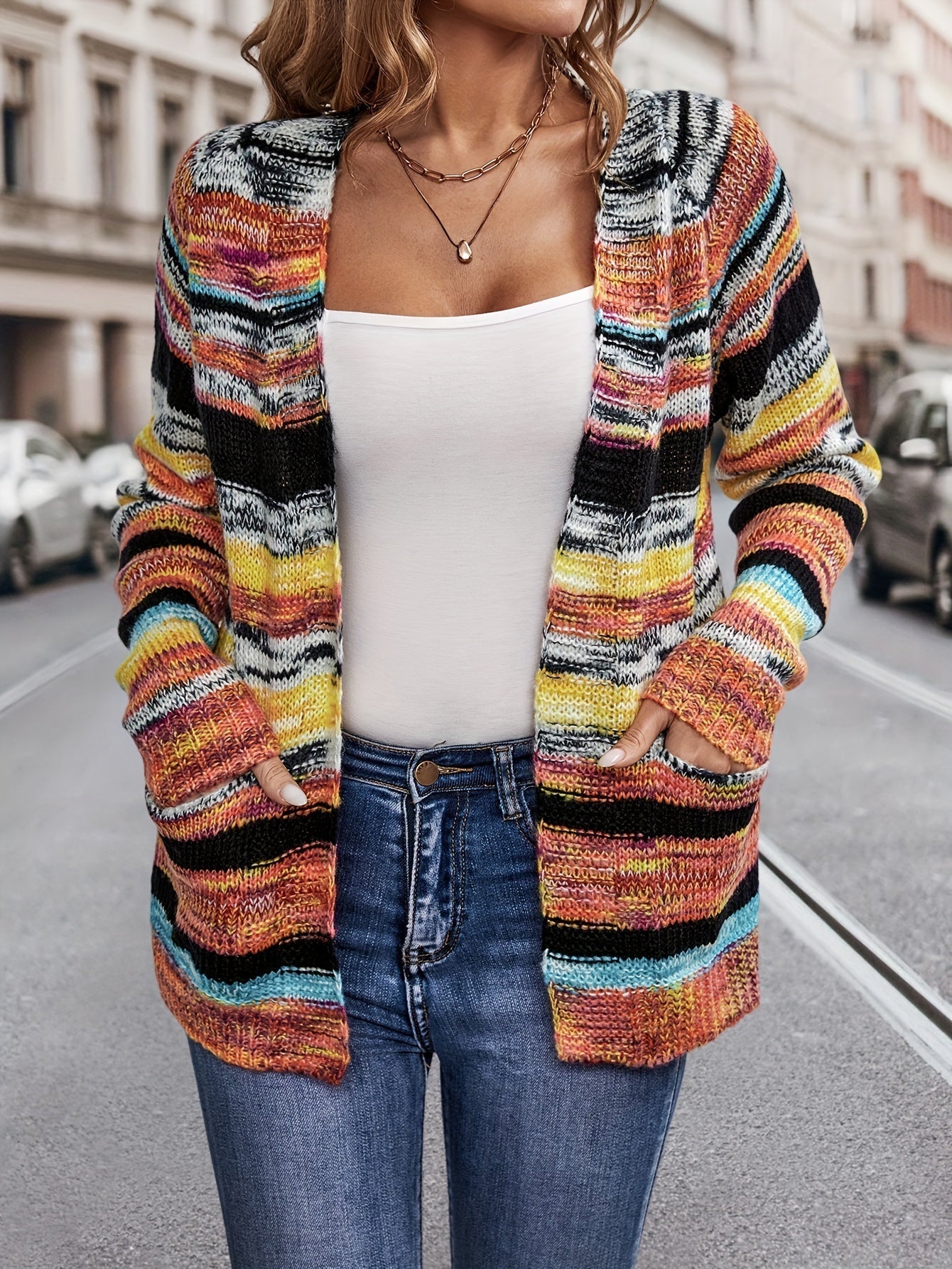 Gebreide Cardigan Meerkleurig Acryl Gezellig