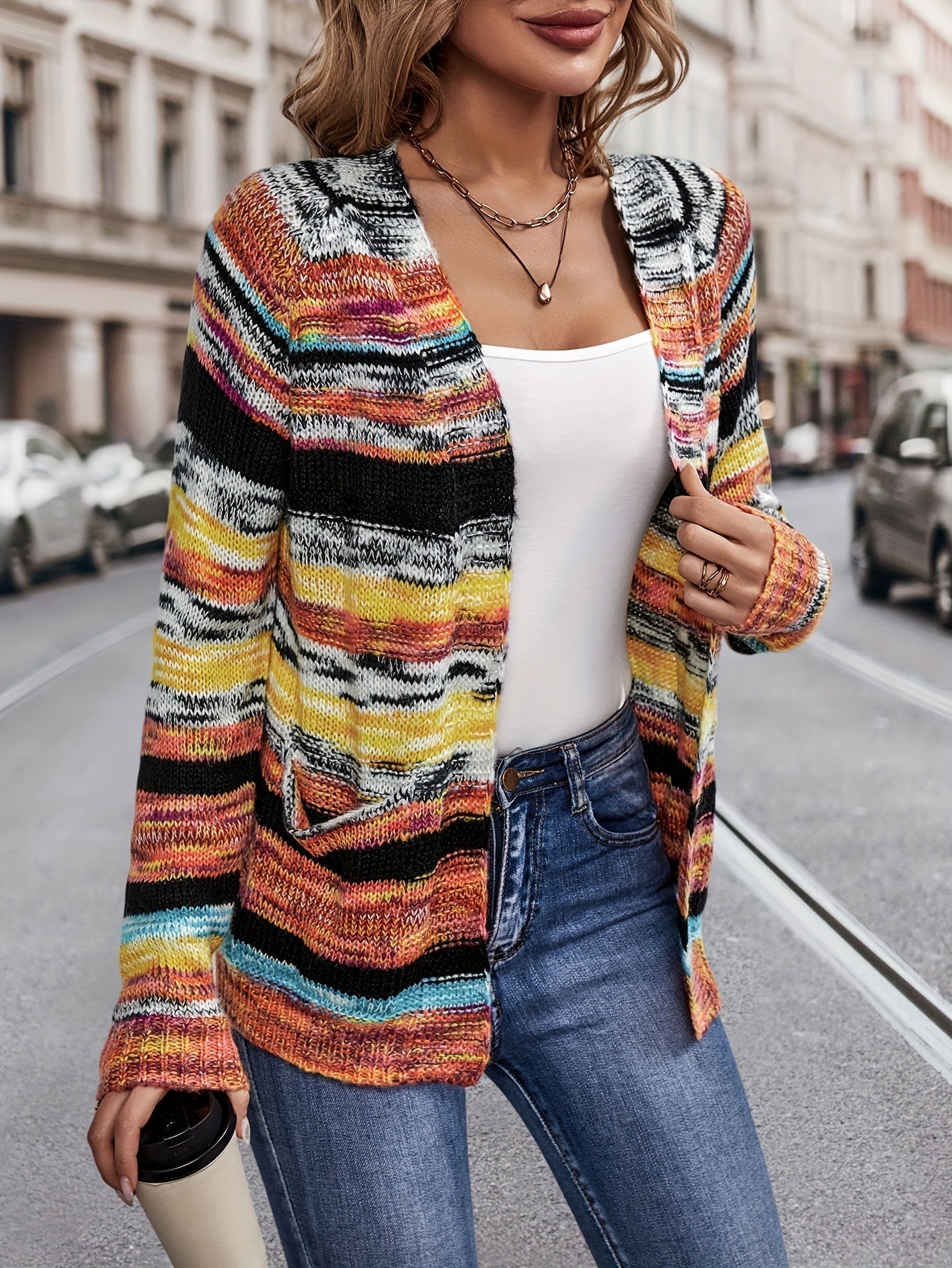 Gebreide Cardigan Meerkleurig Acryl Gezellig
