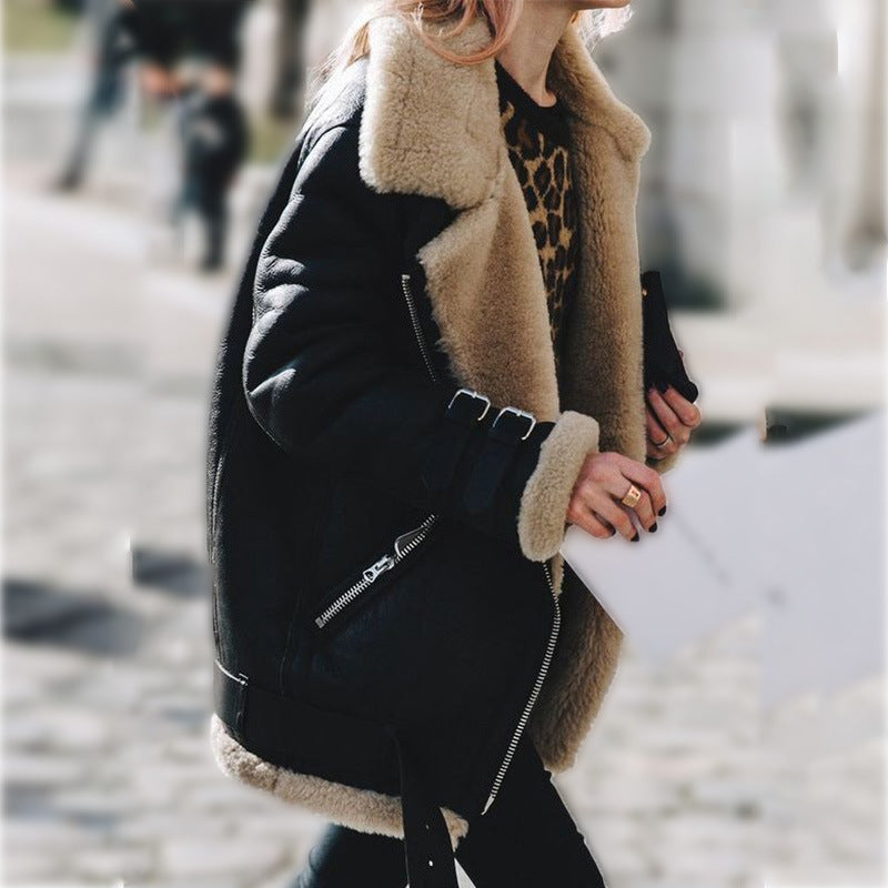Dames Aviator Winterjas met Imitatiebont – Warme Jas met Gespen en Zachte Voering