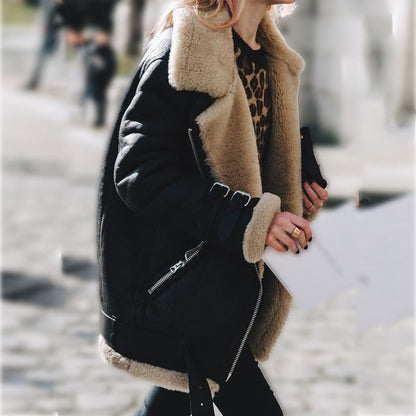 Dames Aviator Winterjas met Imitatiebont – Warme Jas met Gespen en Zachte Voering