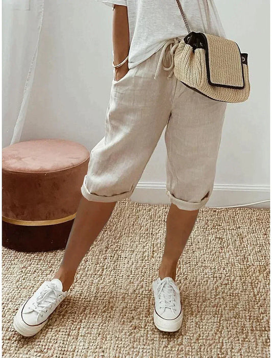 Linnen Damesbroek Zomerse Modieus Comfortabel - Mode Vibes
